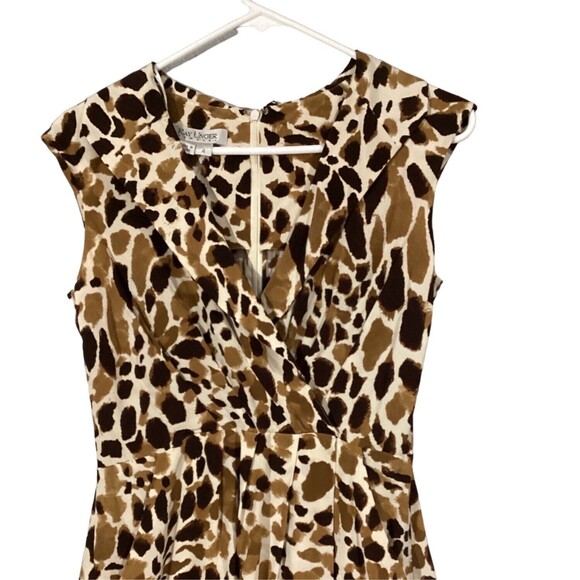 Kay Unger NY Romper 4 Cream Brown Leopard 100% Silk Pocket Short Sl Pockets - Picture 2 of 6